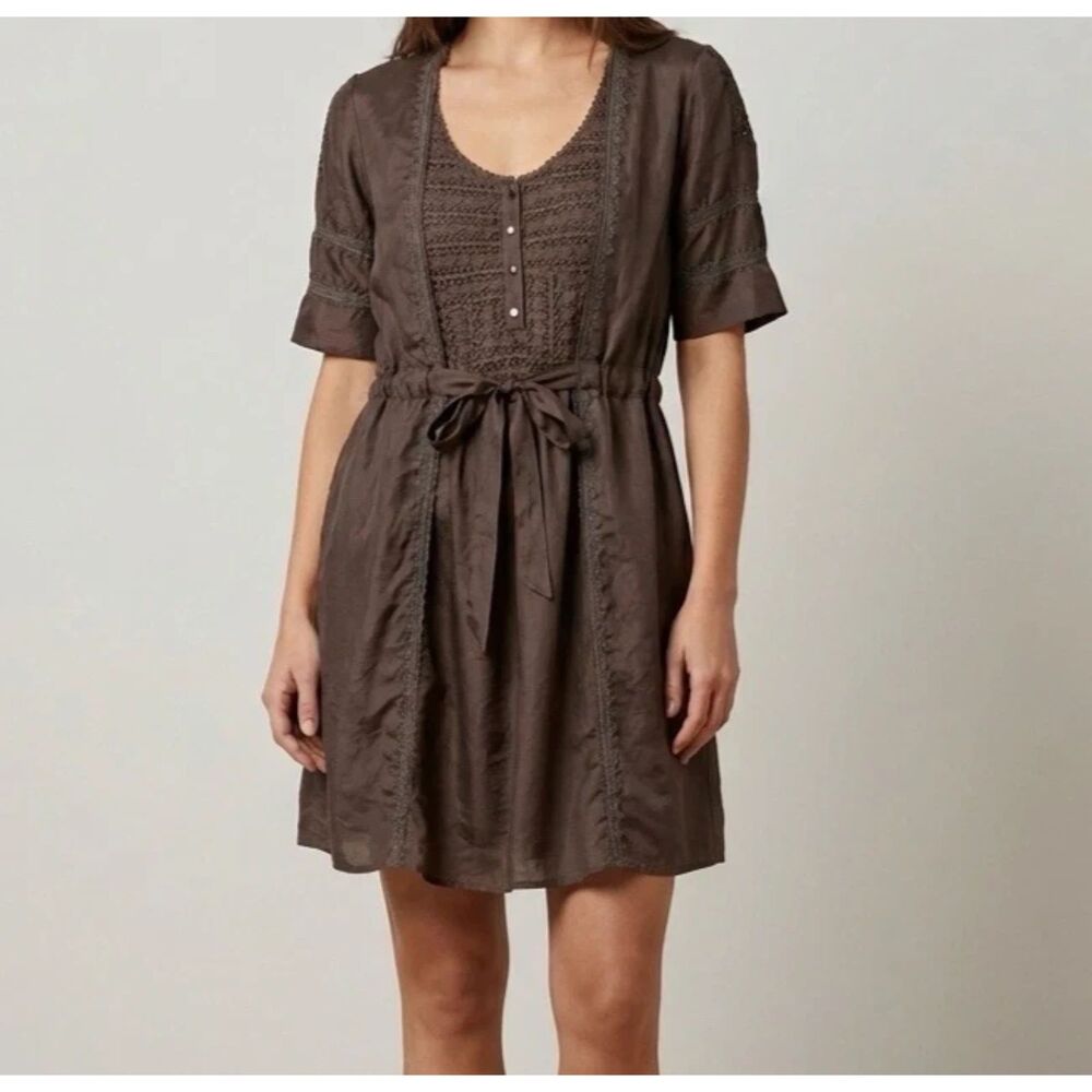 JOHNNY WAS Silk tie Dress Sz S Embroidered Pete & Greta boho minimalist babydoll